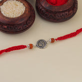 Round Shape Om Oxidized Silver Rakhi